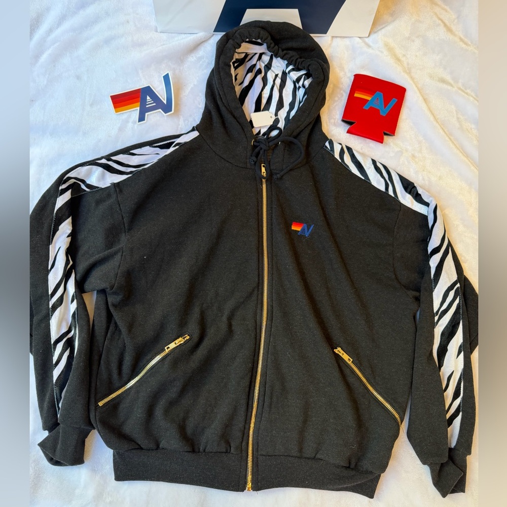 New with tag Aviator Nation Zip Up Hoodie with Zebra Trim Size Small  RARE